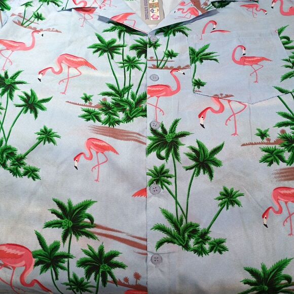 India Boutique Pink Flamingo Hawaiian Shirt XL NWT Tropical Button Up - Picture 9 of 11